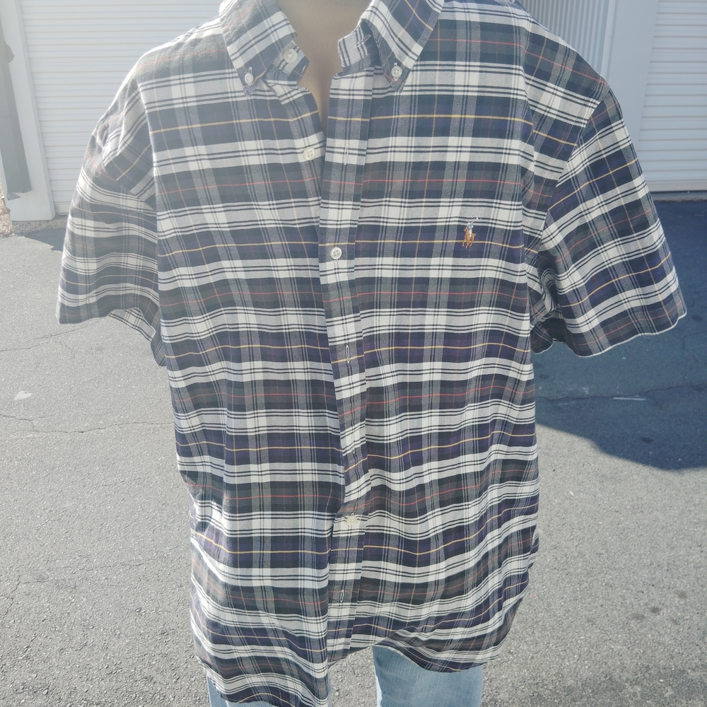 Ralph Lauren Navy and White Plaid Button Down Shirt